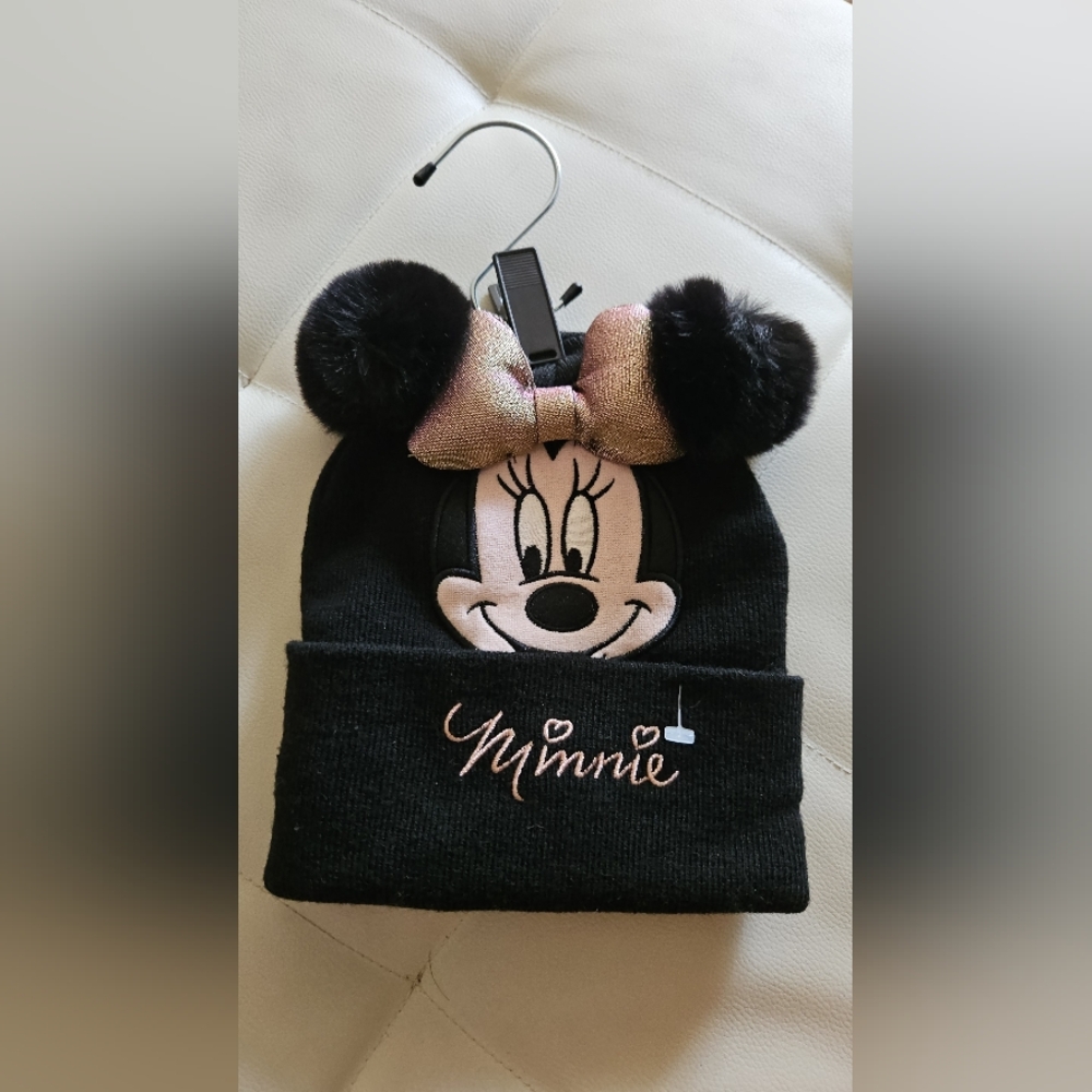 Minnie Mouse Black and Blush Pink Kids Beanie With Ears.